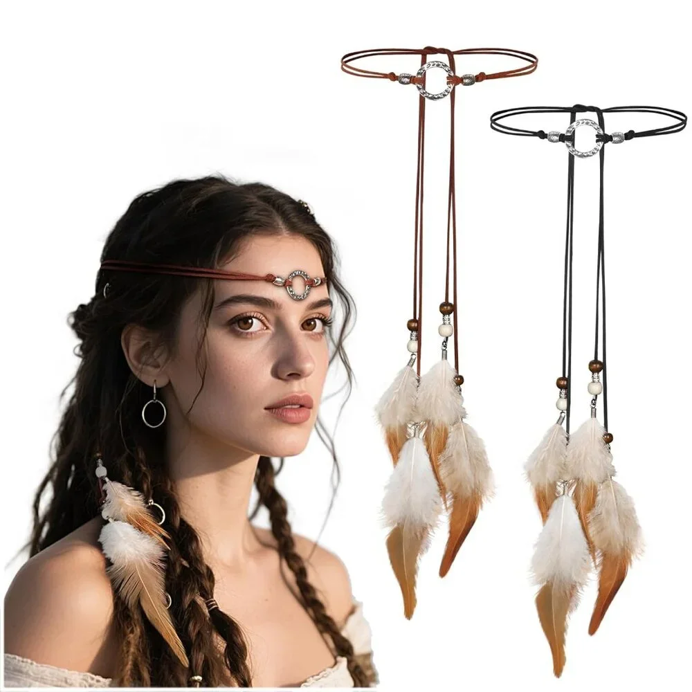 2Pcs Tribal Feather Headbands Set